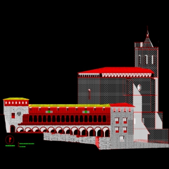 Levantamiento de planos de la fachada izquierda del santuario de Graus